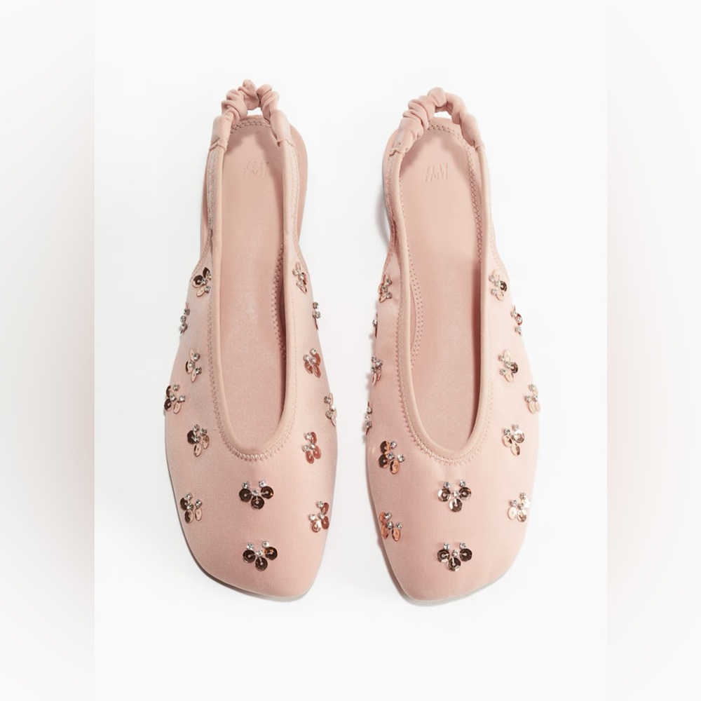 H&M embellished sling back powder pink Nylon flats size 9 NWT